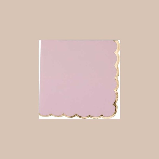 16 serviettes rose poudré lisere or 3 plis 33x33cm