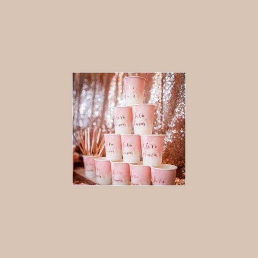8 gobelets a la vie a l'amour degrade de roses & rose gold 255ml