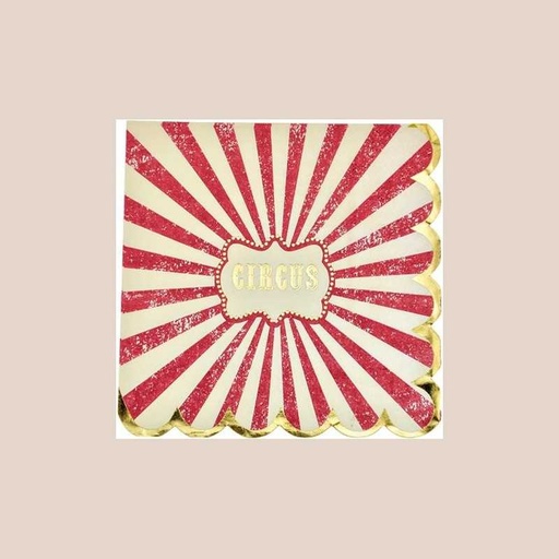 16 serviettes circus vintage papier ivoire rouge et or 33x33cm - 3 plis