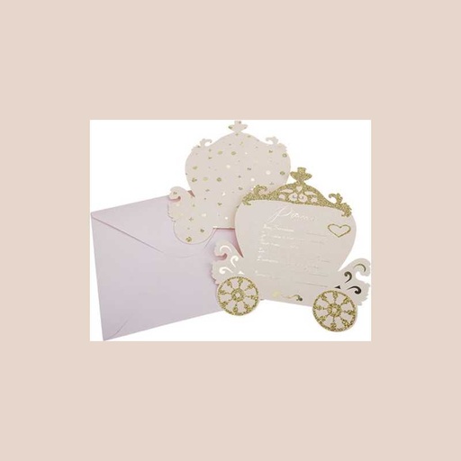 8 invitations princesse rose papier paillettes or, dorure or 14x16,5cm+8 enveloppes roses