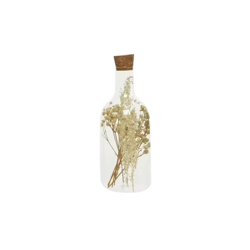 Bouteille verre fleurs séchées jaune 