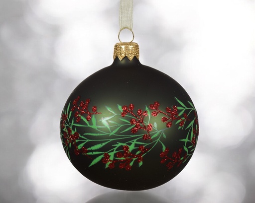 Boules verre mat branche avec baies 