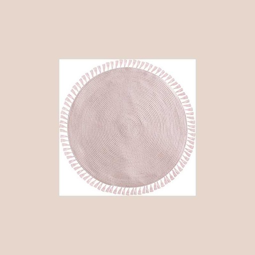 Tapis rond rose lurx frange d90