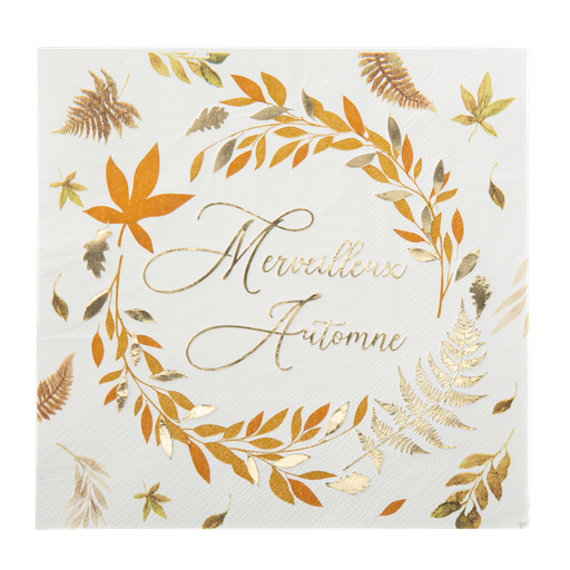 16 serviettes merveilleux automne couleurs chaudes or 3 plis 33x33cm