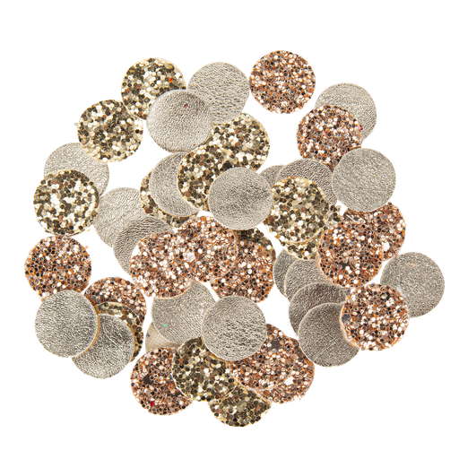 Confettis ronds effet cuir, rose gold et paillettes champagne 1,5cm - 10gr