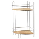 Etagere d'angle fil metal/bambou 2 niveaux - chrome/bambou
