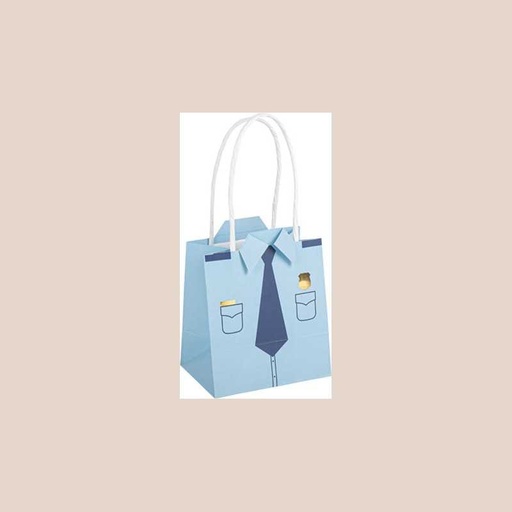 4 sacs à cadeaux police papier bleu, marine et or 10x12x7cm