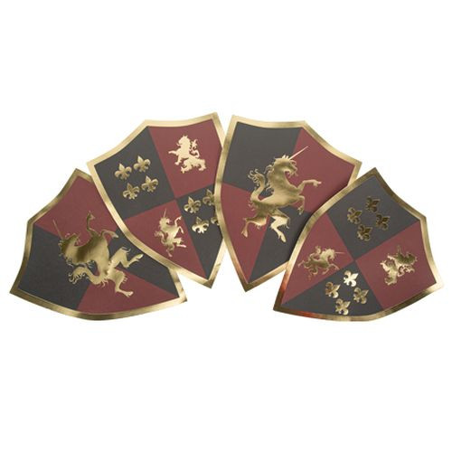 4 sets de table bouclier chevalier papier bordeaux noir et or 28x36cm avec attaches au dos