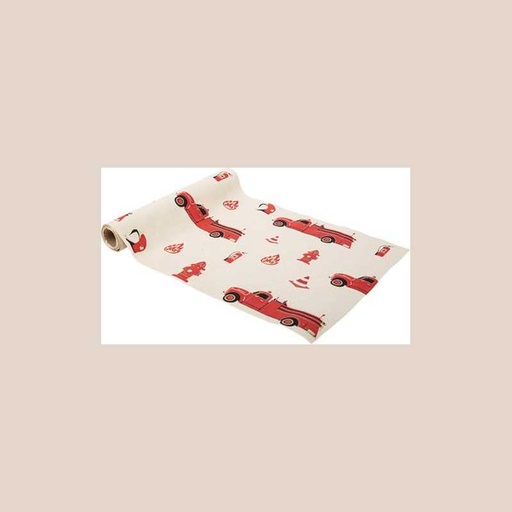 Chemin de table pompier suédine ivoire, floqué rouge et or 28cmx3m