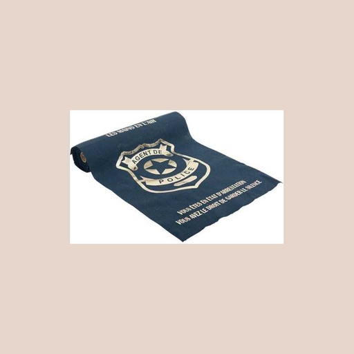 Chemin de table badge police effet lin marine et or 28cmx5m