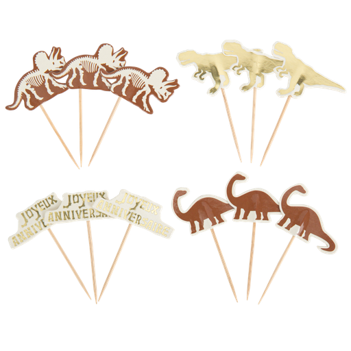 12 pics dinosaure modeles assortis camel ivoire et or 7 a 8cm recto verso