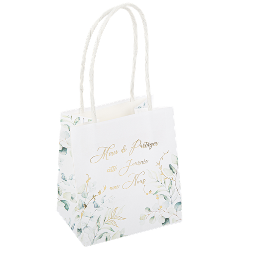 6 sacs cadeaux merci de partager …,sauge  blancs, vert sauge et or  10 x 11 x 7 cm + anses bl