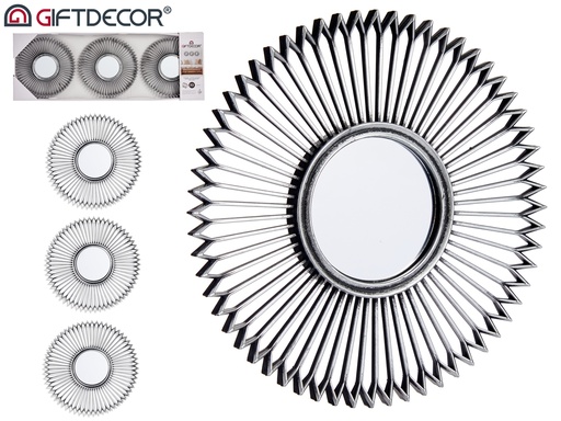Set 3 miroirs ronds noir et argent 25cm