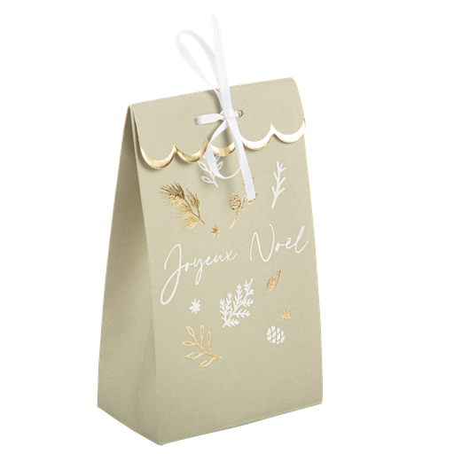 4 sachets joyeux noël botanic vert de gris, velours blanc et or 7,5 x
