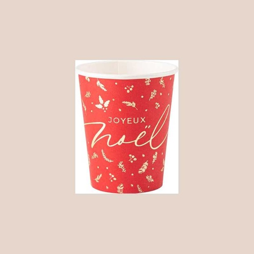 8 gobelets holly christmas carton rouge et or 255 ml