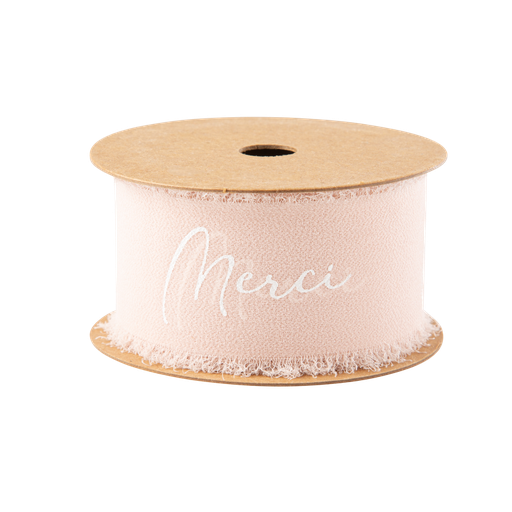 Ruban effiloche merci mousseline de soie blush et blanc 4cm x 3m