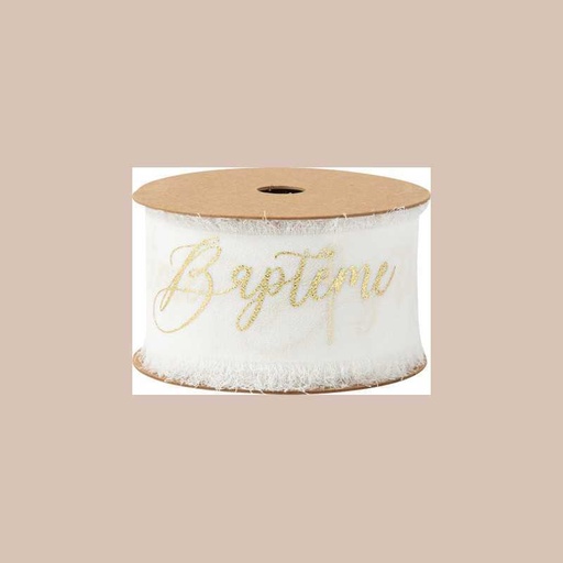 Ruban bapteme et croix satin blanc et or 1.9cm x 10m