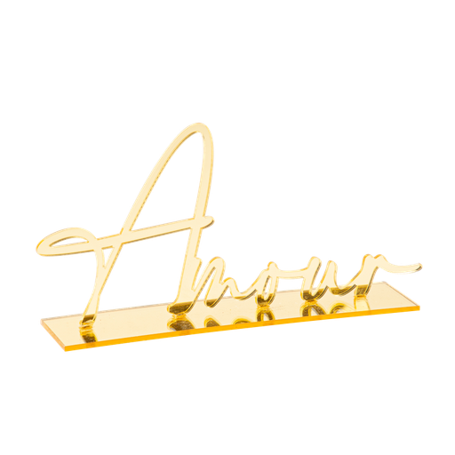 Deco amour en plexi or 9.5 x 19.5 cm sur socle