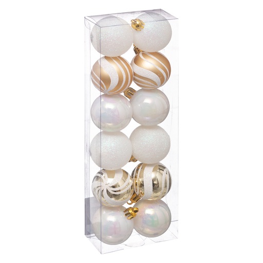 Boule de noel 40mm x12 or blanc