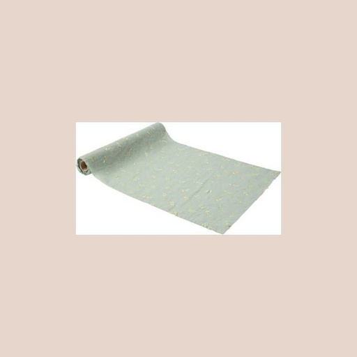 Chemin de table jolis brins mousseline vert sauge et or 28cmx5m