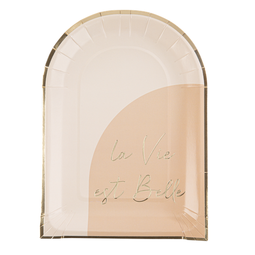 8 assiettes "la vie est belle" curve nude, blush et or 23,5 x 17 cm