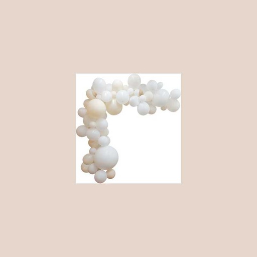 Kit arche de 72 ballons la sublime, blanc, crème et feuilles de palme papier ivoire
