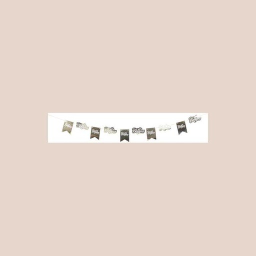 Guirlande "happy birthday" papier or et blanc 3m - 10 fanions de 12,5x18cm et 18x10,5cm