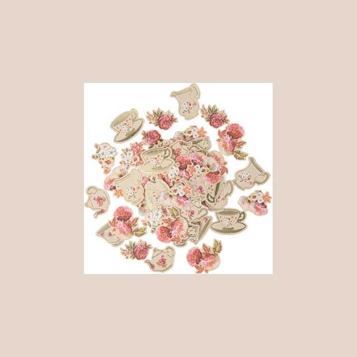 100 confettis liberty vintage papier beige rose et or de 2,2 à 3,5cm