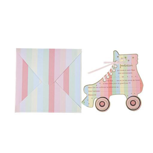 8 invitations mahault pastel et or 14 x 14,5 cm et ruban satin rose + 8 enveloppes pastel