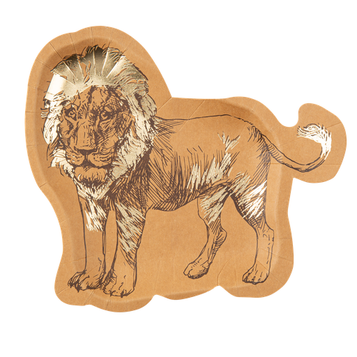 8 assiettes lion safari kraft moka et or 23 x 20 cm