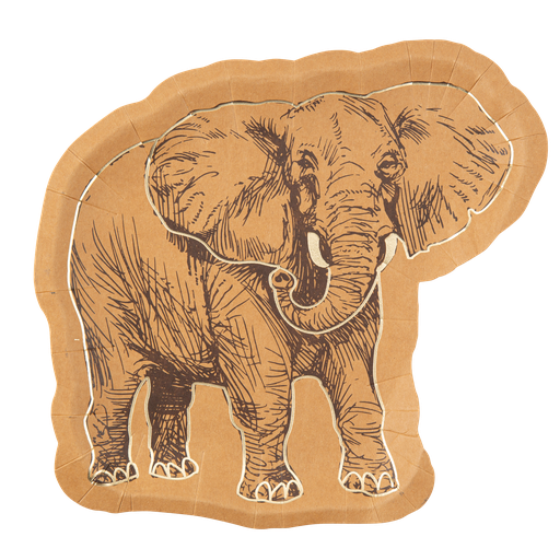 8 assiettes éléphant safari kraft moka et or 23 x 22 cm