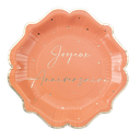 8 assiettes "joyeux anniversaire" jolis pois carton terracotta et or 23cm