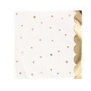 16 serviettes jolis pois papier blanc et or 33x33cm - 3 plis