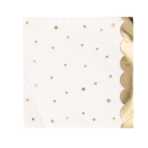 16 serviettes jolis pois papier blanc et or 33x33cm - 3 plis