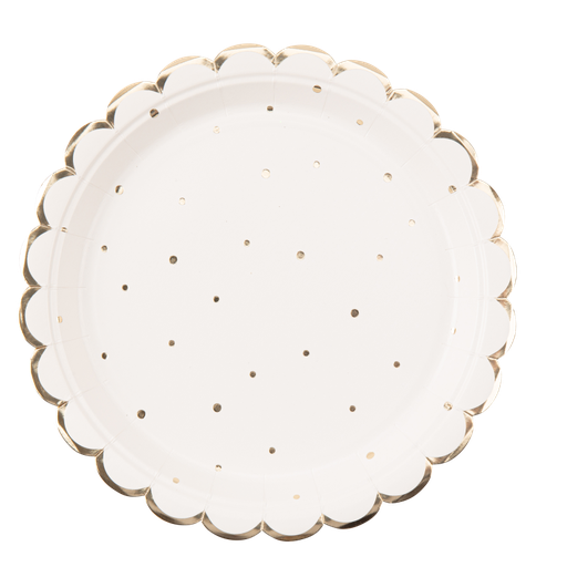 8 assiettes jolis pois carton blanc et or 23cm