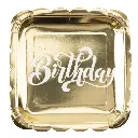 8 assiettes "happy birthday" carton or et blanc 23cm