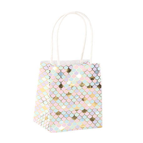 4 sacs à cadeaux ecailles papier iridescent pastel et or 10x11x7cm