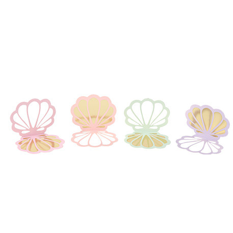 8 coquillages déco papier pastel et or 6,5x5,5cm