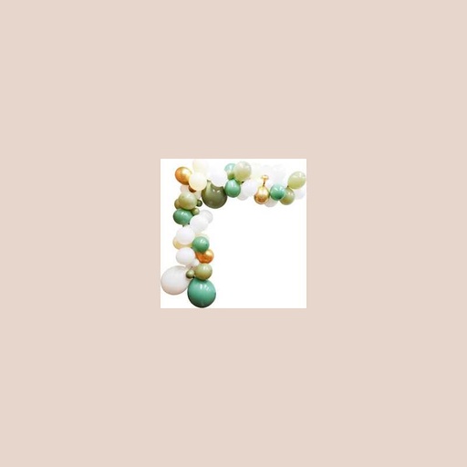 Kit arche de 69 ballons jungle vert sauge vert foncé jaune pâle blanc et or