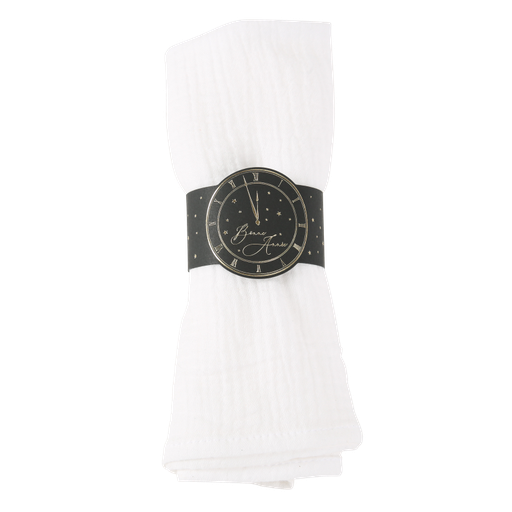 8 ronds de serviette "bonne année" midnight noir et or 19x5cm