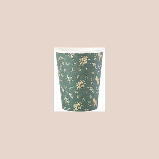 8 gobelets green chic carton vert anglais, blanc et or 255ml