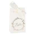 10 sachets baptême papier crème et or 7,5x12,5x4,4cm et ruban satin crème