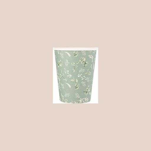 8 gobelets greenery carton vert de gris et blanc 255ml