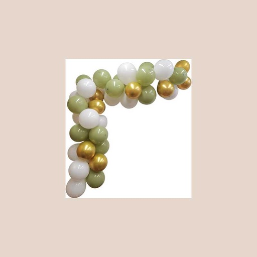 Kit arche de 40 ballons la greenery vert de gris, blanc et or
