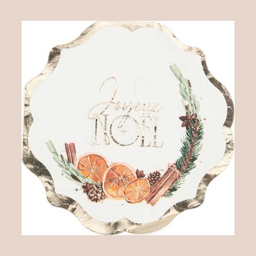 16 serviettes "joyeux noël" nature christmas papier crème, orange et or 32x32cm - 3 plis