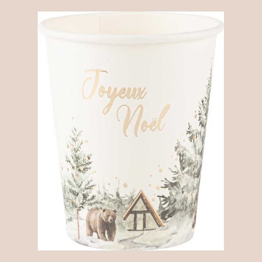 8 gobelets "joyeux noël" let it snow carton blanc, vert et or 255ml