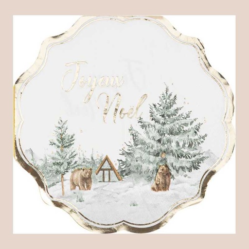 16 serviettes "joyeux noël" let it snow papier blanc, vert et or 32x32cm - 3 plis