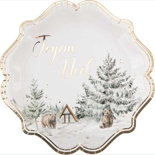 8 assiettes "joyeux noël" let it snow carton blanc, vert et or ø22,5cm