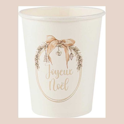 8 gobelets "joyeux noël" cocoon christmas carton crème, beige et or 255ml
