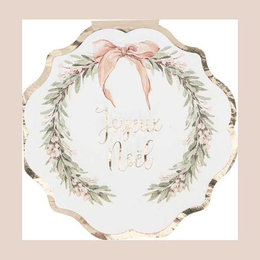 16 serviettes "joyeux noël" cocoon christmas papier crème, beige et or 32x32cm - 3 plis
